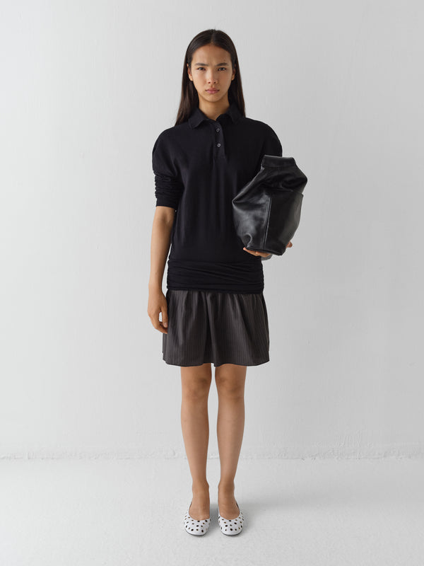 Gimaguas Chico Dress Black Long-sleeve Polo Dress For Women With Striped Skirt