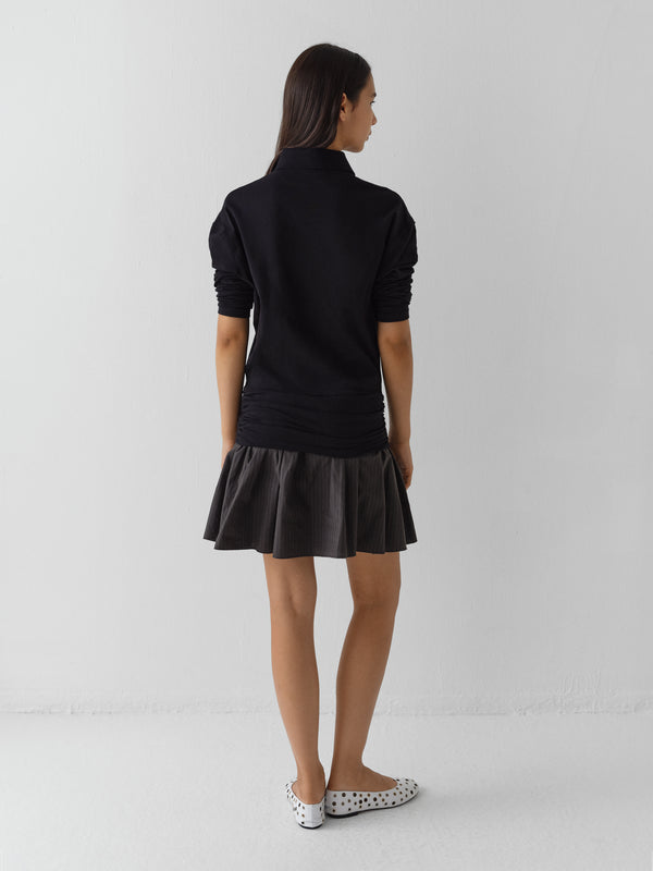 Gimaguas Chico Dress Black Long-sleeve Polo Dress For Women With Striped Skirt