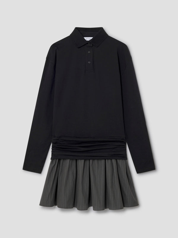 gimaguas Chico Dress Black long-sleeve polo dress for women with striped skirt