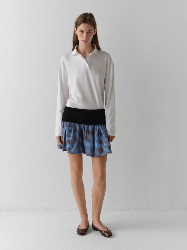 Gimaguas Chico Dress White Long-sleeve Polo Dress For Women With Checkered Skirt