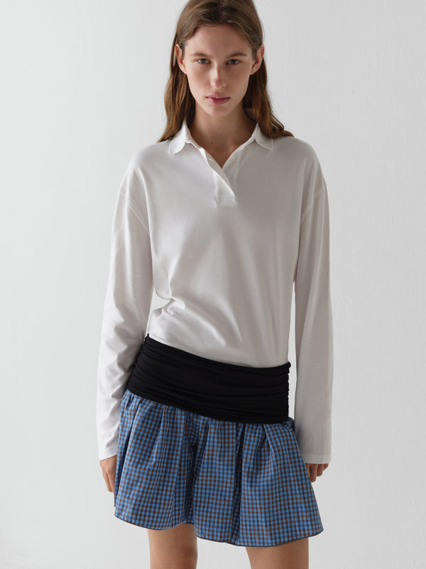 Gimaguas Chico Dress White Long-sleeve Polo Dress For Women With Checkered Skirt