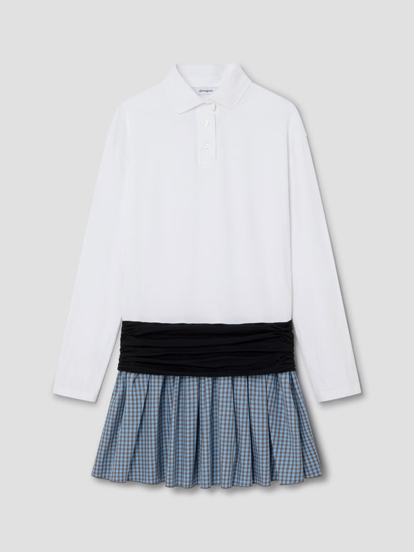 gimaguas Chico Dress White long-sleeve polo dress for women with checkered skirt