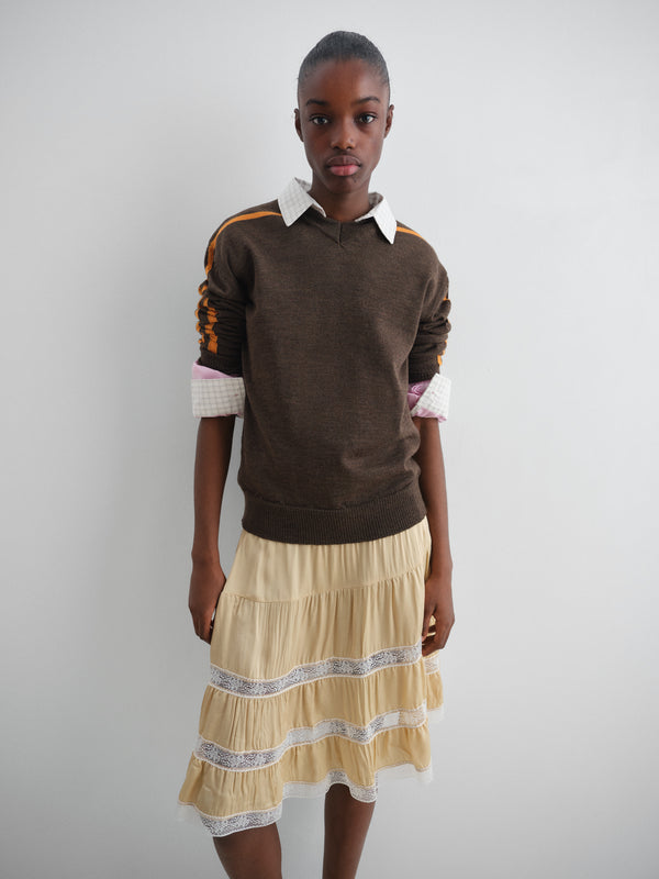 Gimaguas Cielo Skirt Beige Satin Low-rise Midi Skirt For Women With Lace Trim