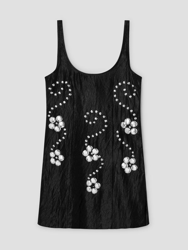 gimaguas Claude Studs Dress Black sleeveless mini dress for women with floral studs