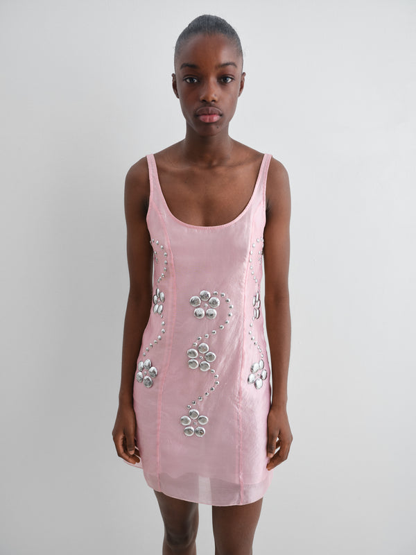 Gimaguas Claude Studs Dress Pink Mini Dress For Women With Silver Floral Studs