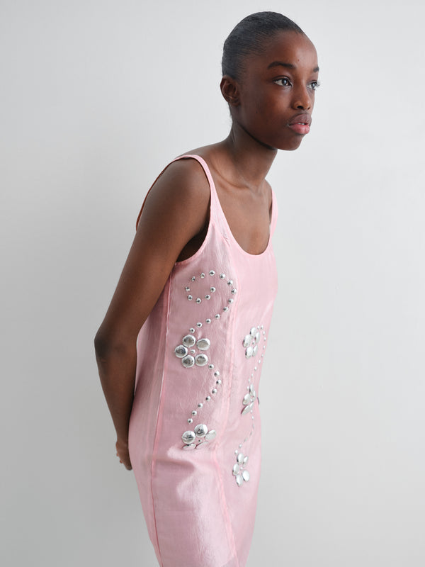 Gimaguas Claude Studs Dress Pink Mini Dress For Women With Silver Floral Studs