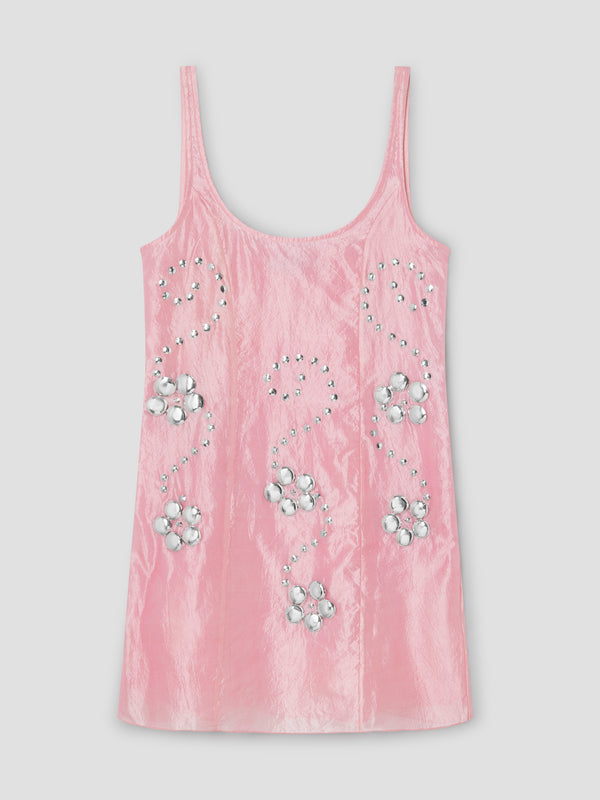 gimaguas Claude Studs Dress Pink mini dress for women with silver floral studs
