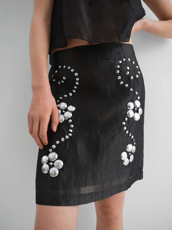 Gimaguas Claude Studs Skirt Black Embellished Mini Skirt For Women With Silver Studs