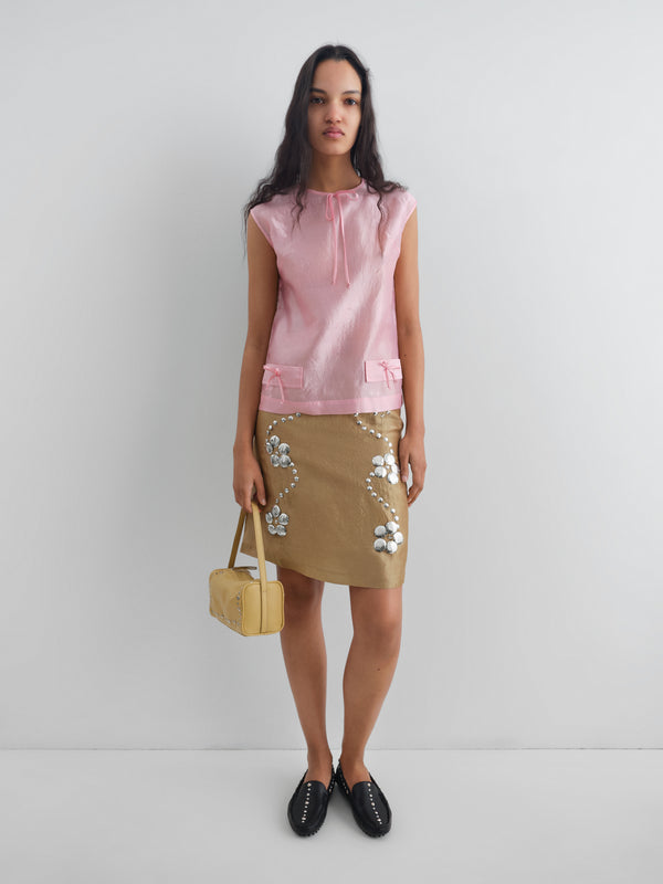 Gimaguas Claude Studs Skirt Golden Embellished Mini Skirt For Women With Silver Studs