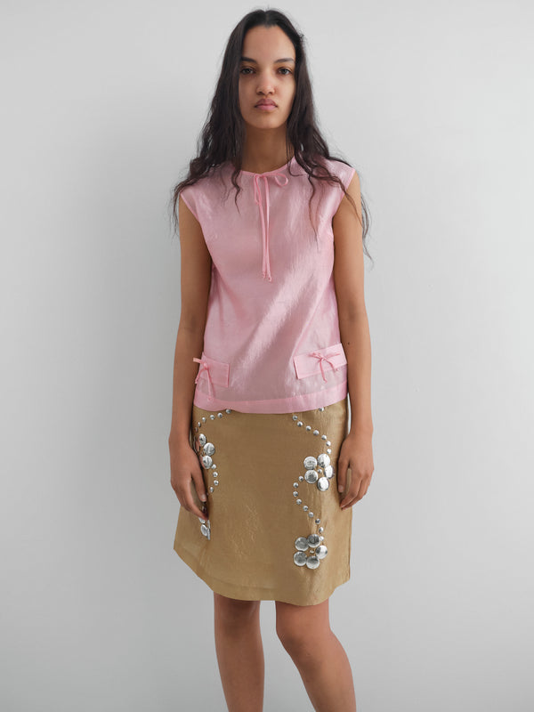 Gimaguas Claude Studs Skirt Golden Embellished Mini Skirt For Women With Silver Studs