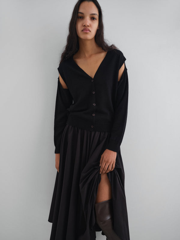 Gimaguas Coucou Cardigan Black Wool Cardigan For Women With Shoulder Cut-outs