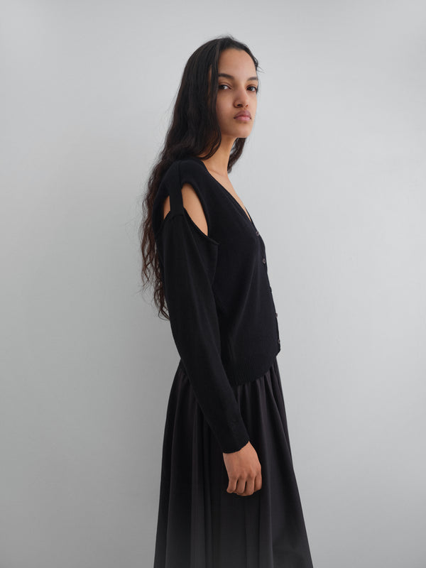 Gimaguas Coucou Cardigan Black Wool Cardigan For Women With Shoulder Cut-outs