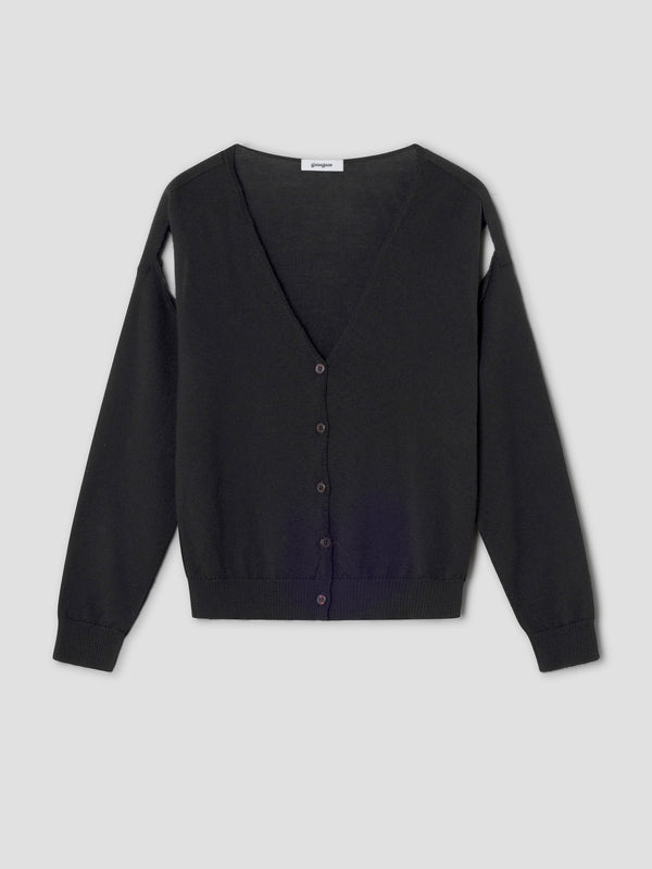 gimaguas Coucou Cardigan Black wool cardigan for women with shoulder cut-outs