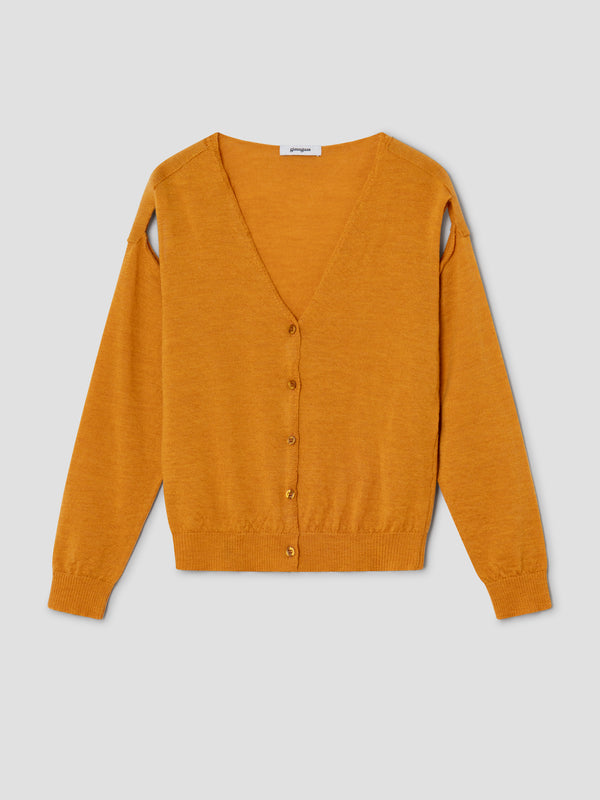 gimaguas Coucou Cardigan Brown wool cardigan for women with shoulder cut-outs