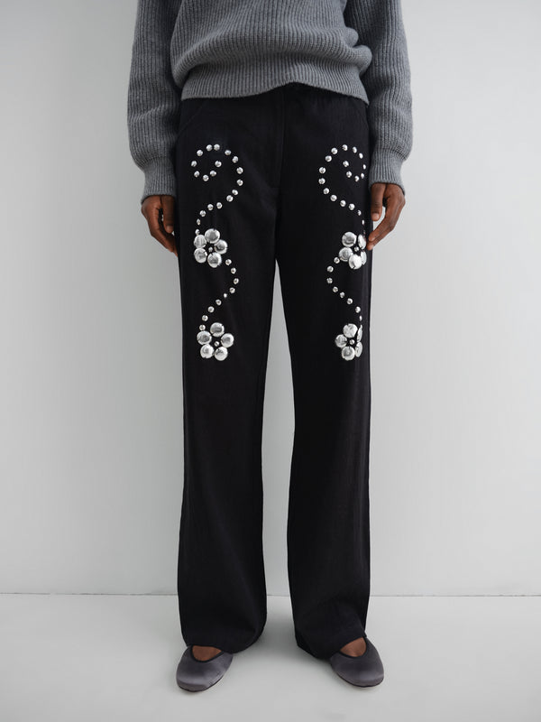 Gimaguas Delya Studs Trousers Black Low-rise Trousers For Women With Silver Studs