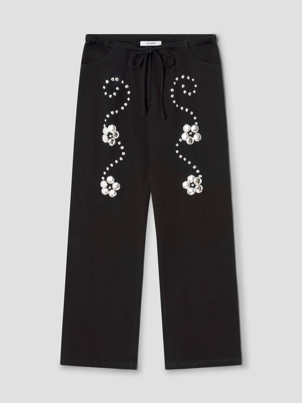 gimaguas Delya Studs Trousers Black low-rise trousers for women with silver studs
