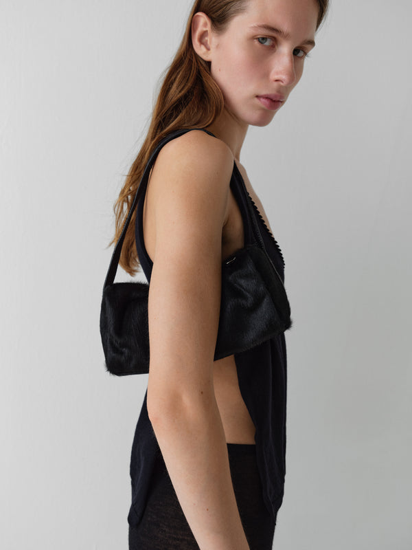 Gimaguas Estuche Bag Black Pony Leather Mini Baguette Bag For Women