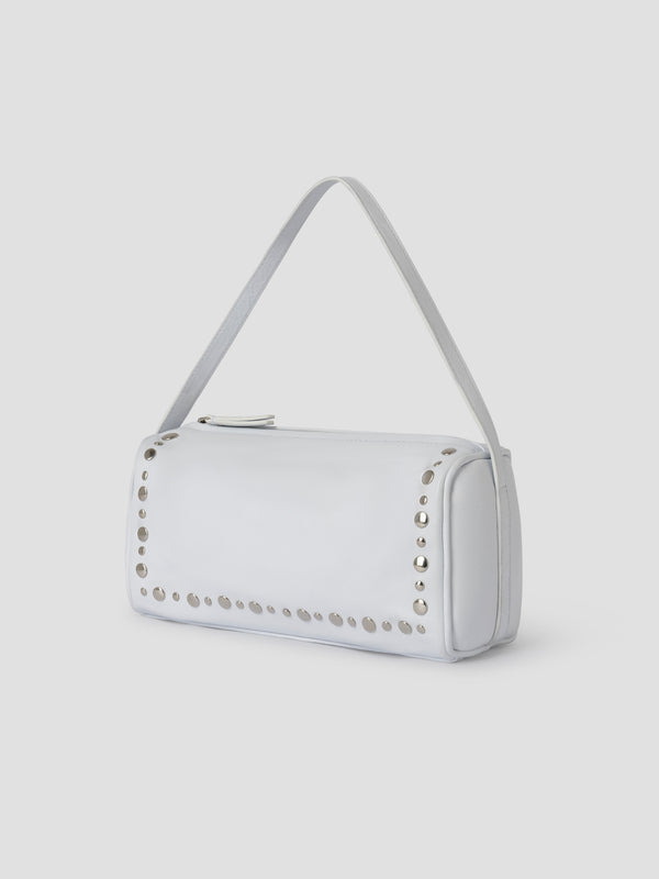 Gimaguas Estuche Bag White Leather Mini Baguette Bag For Women With Silver Studs