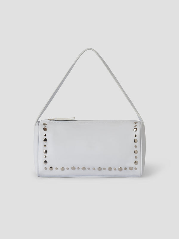 gimaguas Estuche Bag White leather mini baguette bag for women with silver studs