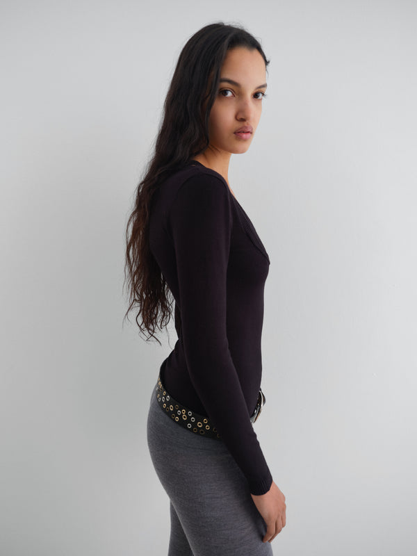 Gimaguas Étoile Jumper Black Wool-knit Jumper For Women With Double-layer Neckline
