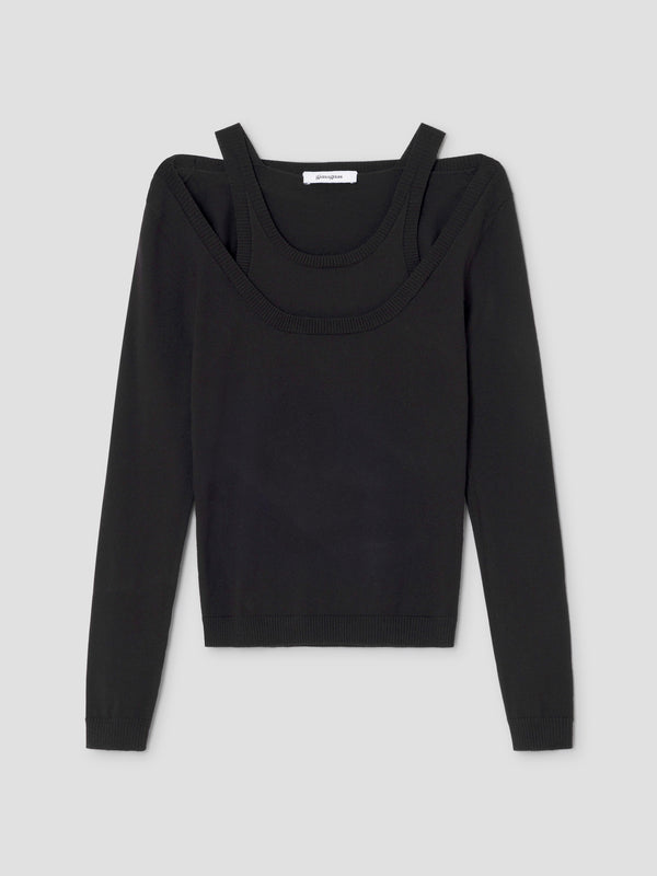 gimaguas Étoile Jumper Black wool-knit jumper for women with double-layer neckline