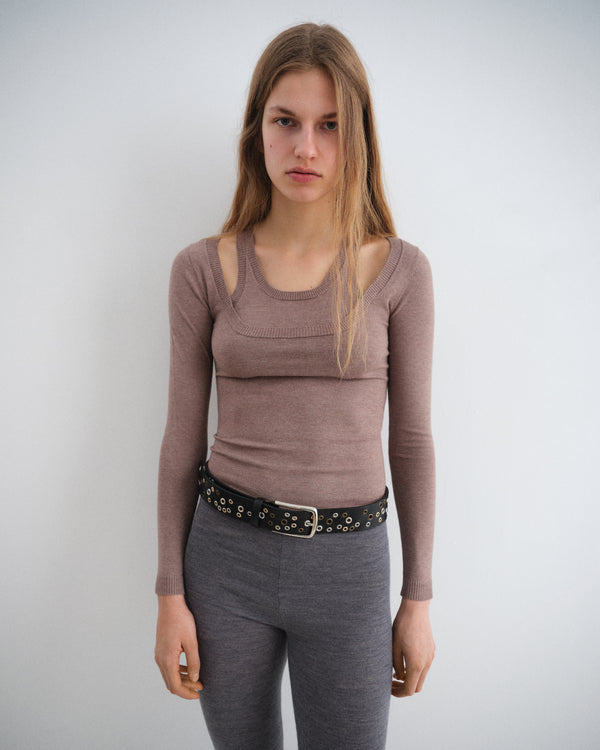Gimaguas Étoile Jumper Light Brown Wool-knit Jumper For Women With Double-layer Neckline