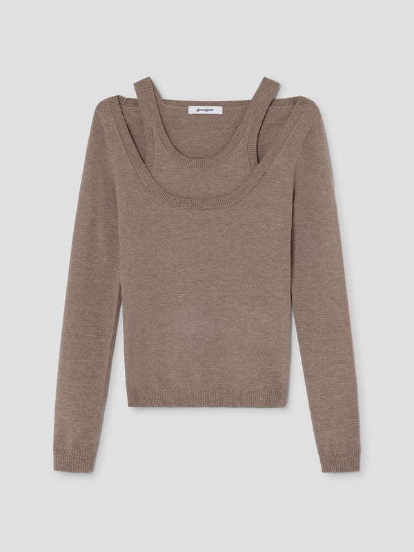 gimaguas Étoile Jumper Light brown wool-knit jumper for women with double-layer neckline