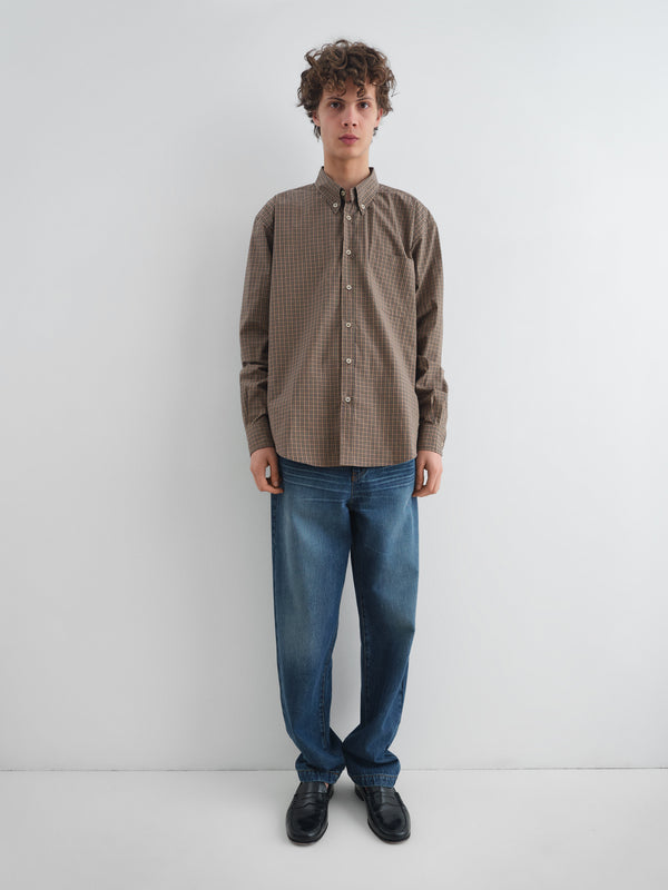 Gimaguas Evan Shirt Brown Checkered Button-up Shirt With Classic Collar