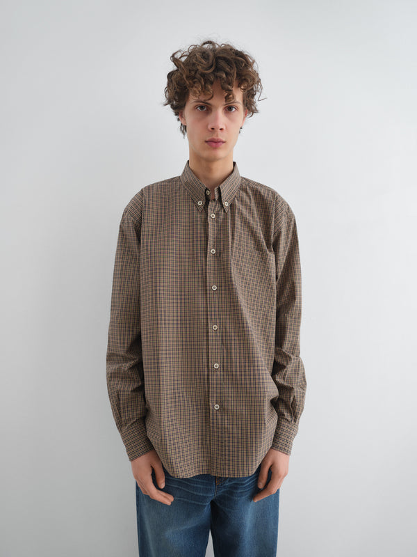 Gimaguas Evan Shirt Brown Checkered Button-up Shirt With Classic Collar