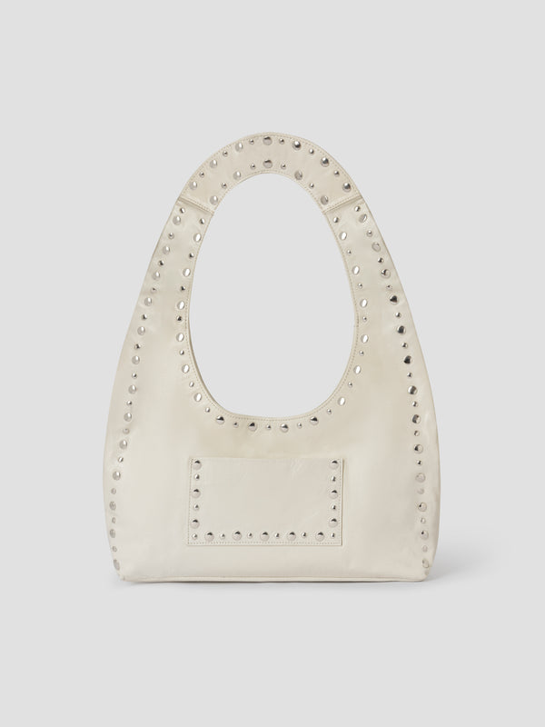 gimaguas Franca Bag White patent leather shoulder bag for women with silver studs