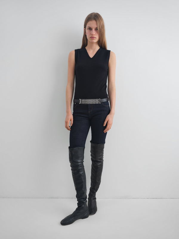 Gimaguas Garçon Vest Black Wool-knit Vest For Women With V-neckline
