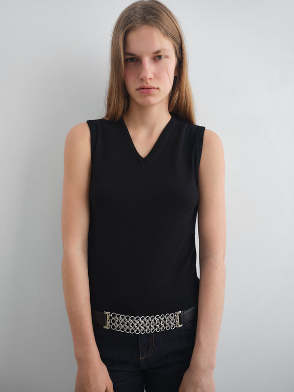 Gimaguas Garçon Vest Black Wool-knit Vest For Women With V-neckline
