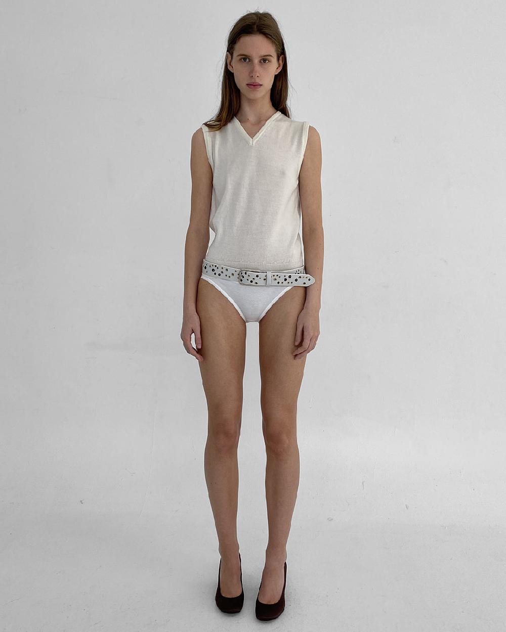 Gimaguas Garçon Vest Off-white Wool-knit Vest For Women With V-neckline