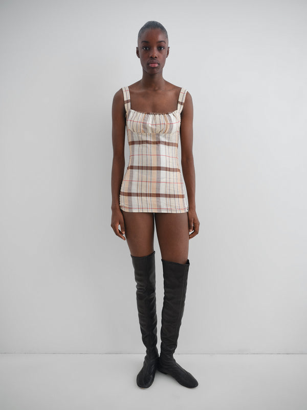 Gimaguas Jardin Body Beige Checkered Square-neck Bodysuit For Women