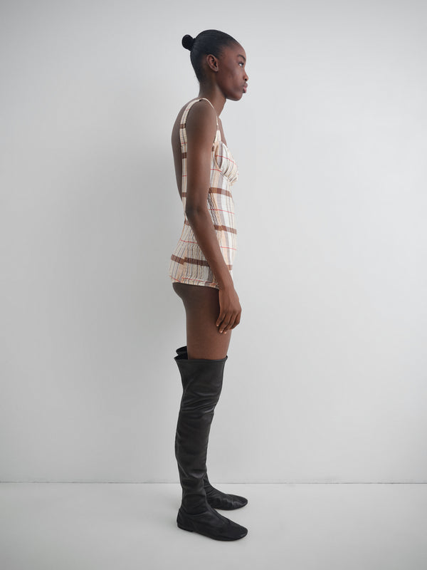 Gimaguas Jardin Body Beige Checkered Square-neck Bodysuit For Women