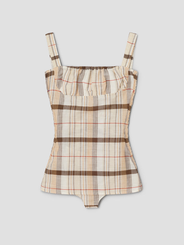 gimaguas Jardin Body Beige checkered square-neck bodysuit for women