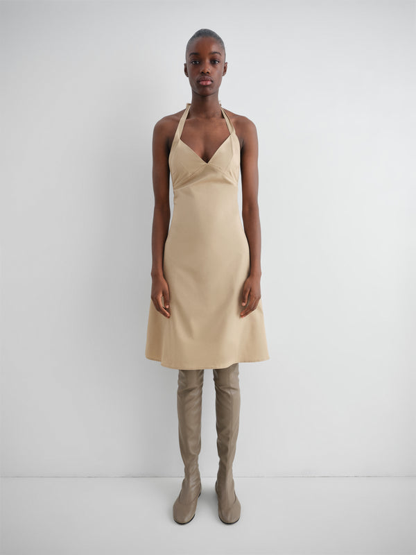 Gimaguas Jardin Dress Beige Cotton Midi Dress For Women With Open Back