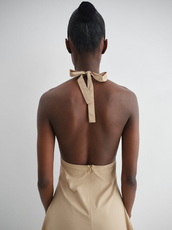 Gimaguas Jardin Dress Beige Cotton Midi Dress For Women With Open Back