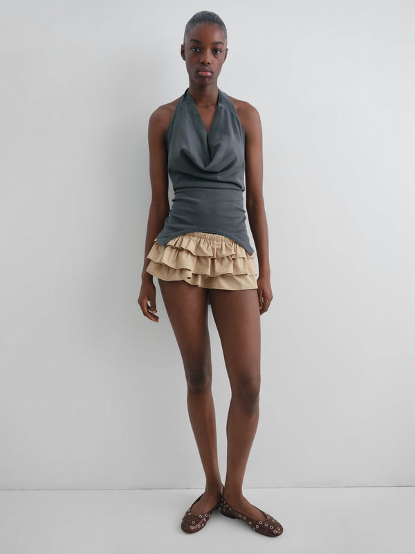 Gimaguas Jardin Shorts Beige Poplin Mini Skirt For Women With Built-in Shorts