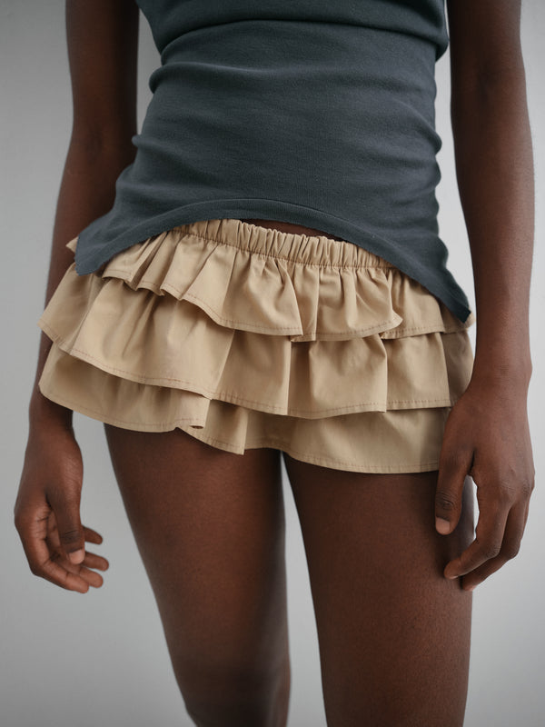 Gimaguas Jardin Shorts Beige Poplin Mini Skirt For Women With Built-in Shorts