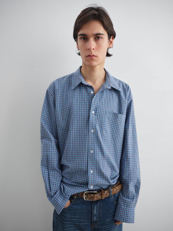 Gimaguas Jeremy Shirt Blue Checkered Shirt With Front Pocket And Relaxed Fit