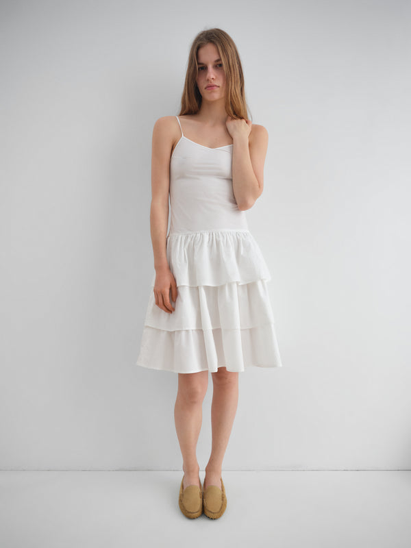 Gimaguas Joan Midi Dress White Midi Dress For Women With Fitted Top And Ruffled Skirt