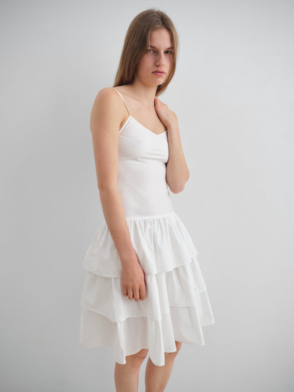 Gimaguas Joan Midi Dress White Midi Dress For Women With Fitted Top And Ruffled Skirt