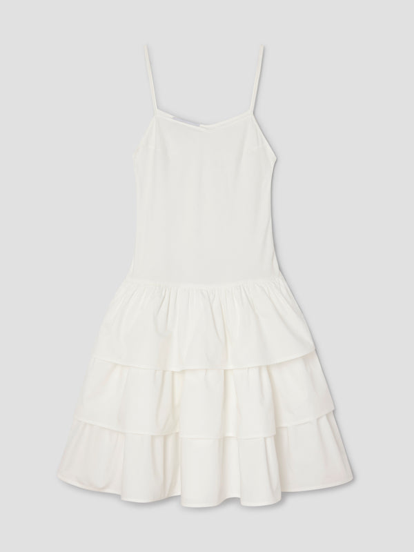 gimaguas Joan Midi Dress White midi dress for women with fitted top and ruffled skirt