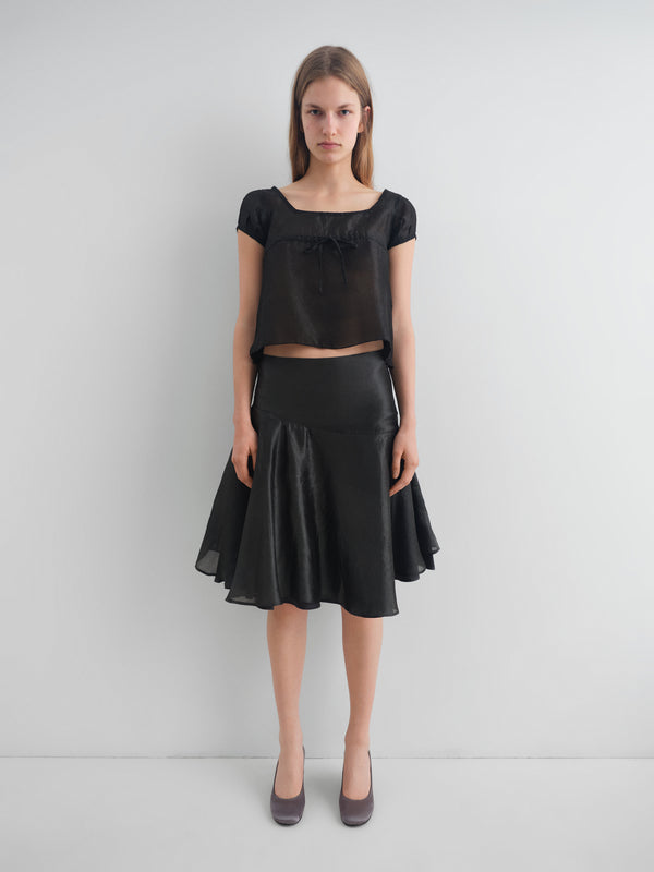 Gimaguas Justine Skirt Black Silk Midi Skirt For Women With Corset-tie Back