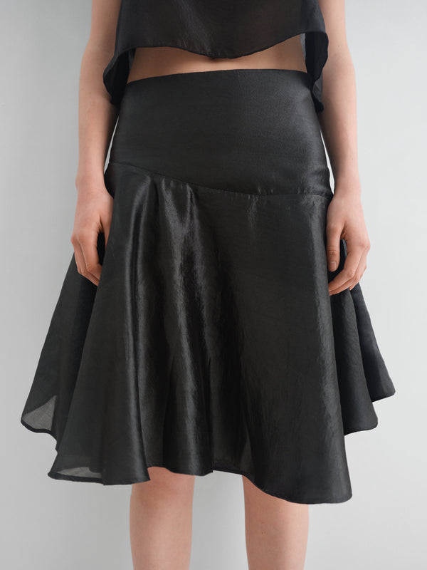 Gimaguas Justine Skirt Black Silk Midi Skirt For Women With Corset-tie Back