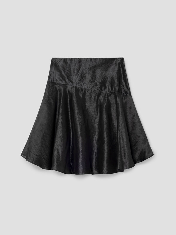 gimaguas Justine Skirt Black silk midi skirt for women with corset-tie back