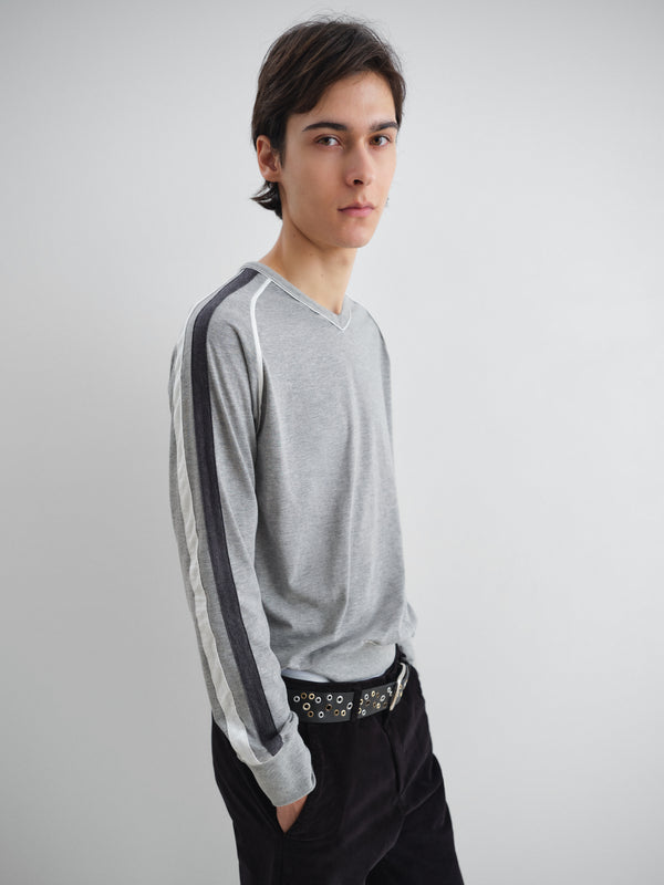 Gimaguas Lucas T-Shirt Grey Long-sleeve T-shirt With Black And White Strap