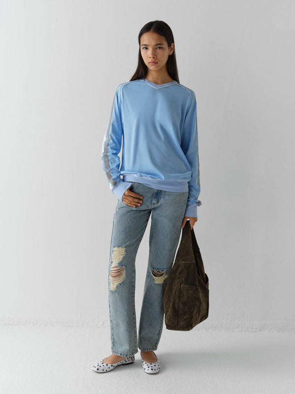 Gimaguas Lucas T-Shirt Light Blue Long-sleeve T-shirt With Grey And White Strap