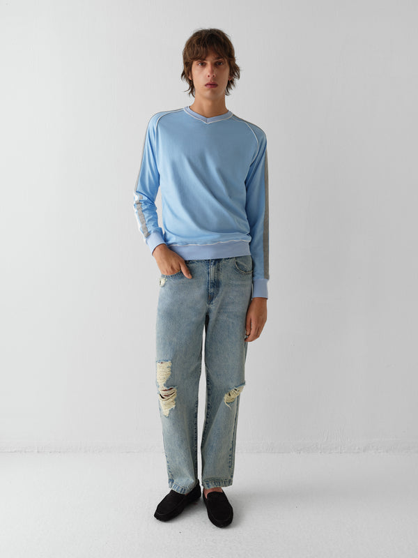 Gimaguas Lucas T-Shirt Light Blue Long-sleeve T-shirt With Grey And White Strap